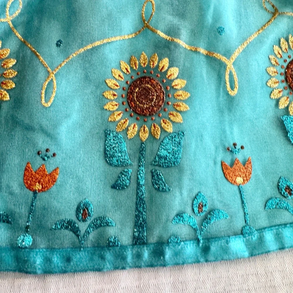 Disney Parks Frozen Fever Anna Costume Dress Sunflower Girls Size S 7-8 Teal - Picture 4 of 16